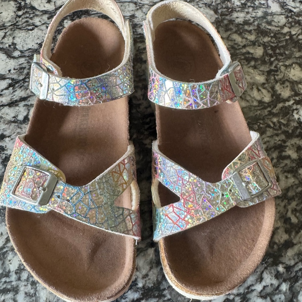 Birkenstock Kids Iridescent Holographic Glitter Sandals - size 34 - Picture 3 of 8